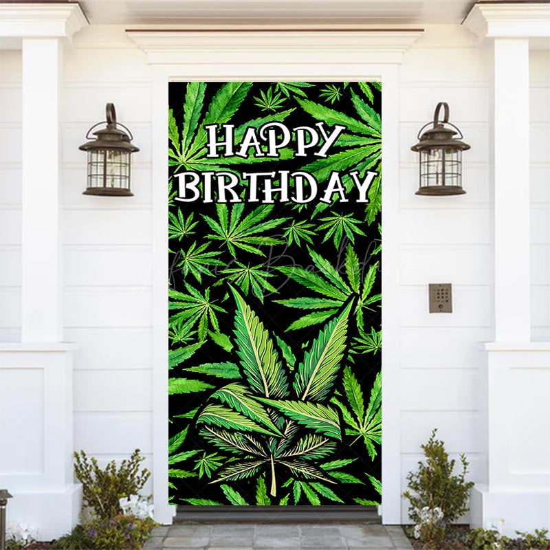 Lofaris Spring Green Plant Leaves Happy Birthday Door Cover