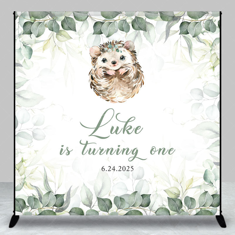 Lofaris Spring Leaves Hedgehog Custom 1st Birthday Backdrop