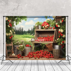 Lofaris Spring Strawberry Shop White Flowers Sky Backdrop