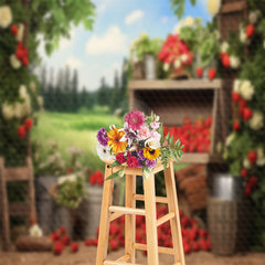 Lofaris Spring Strawberry Shop White Flowers Sky Backdrop