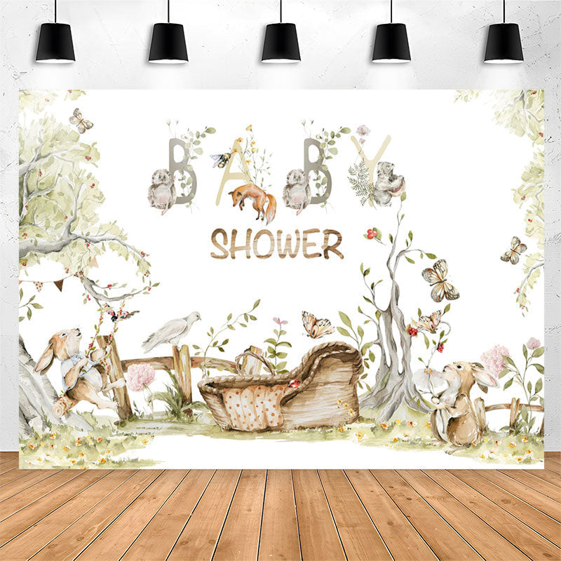 Lofaris Spring Tree Leaves Animals Floral Baby Shower Backdrop