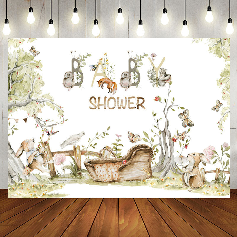 Lofaris Spring Tree Leaves Animals Floral Baby Shower Backdrop