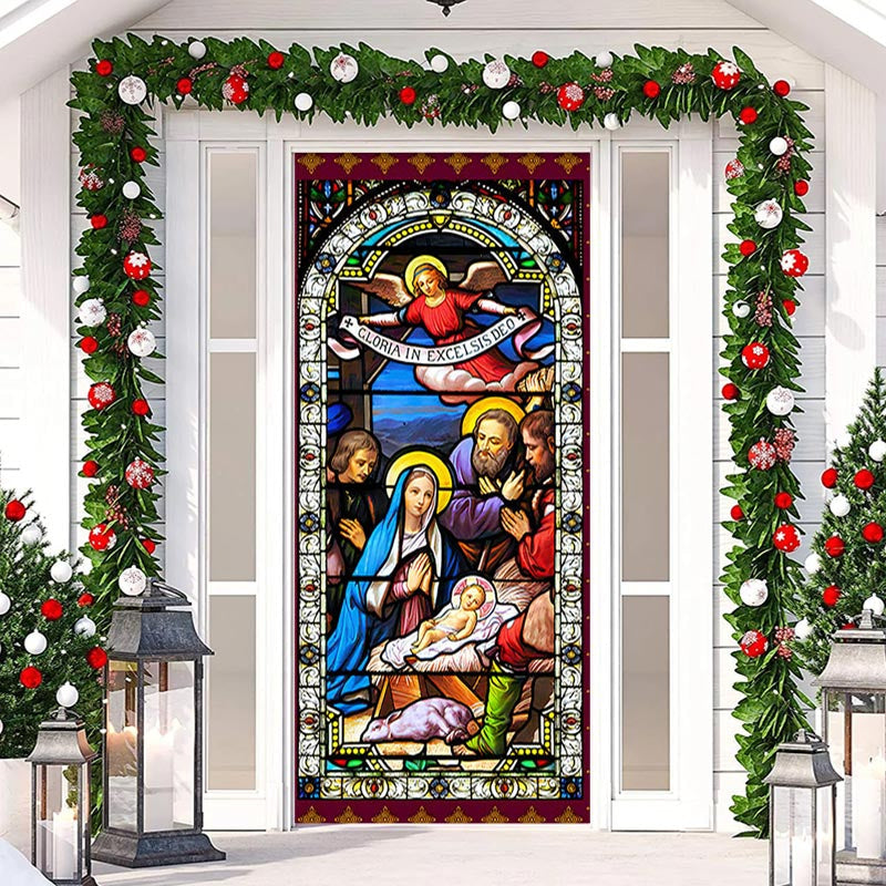 Lofaris Stained Glass Window Angel Christmas Door Cover