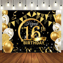 Lofaris Stars Balloons Glitter Black 16th Birthday Backdrop