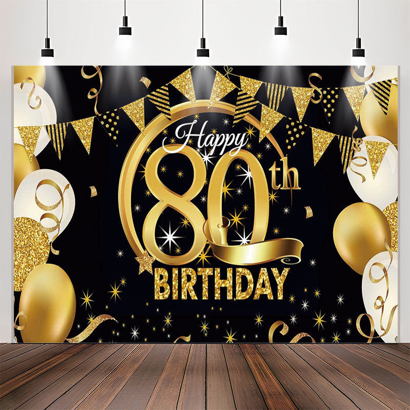 Lofaris Stars Sparkling Balloon Black 80th Birthday Backdrop