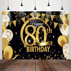 Lofaris Stars Sparkling Balloon Black 80th Birthday Backdrop