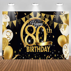 Lofaris Stars Sparkling Balloon Black 80th Birthday Backdrop