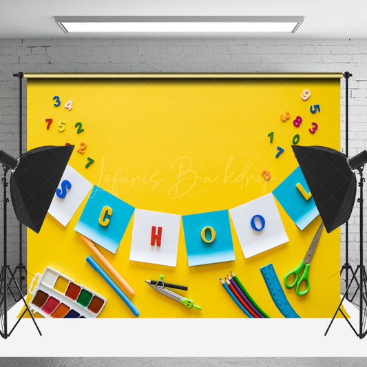 Lofaris Stationery Numbers Yellow Back To School Backdrop