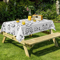 Lofaris Stick Figure Panda Birds Lines Kitchen Decor Tablecloth