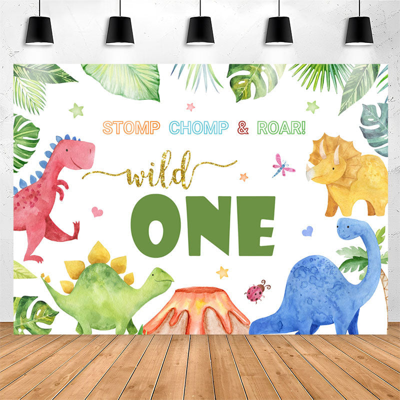 Lofaris Stomp Chomp Roar Wild One Dinosaur Birthday Backdrop