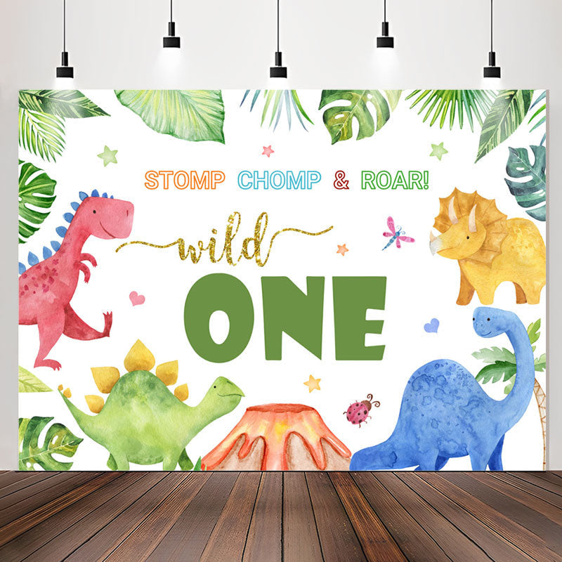 Lofaris Stomp Chomp Roar Wild One Dinosaur Birthday Backdrop