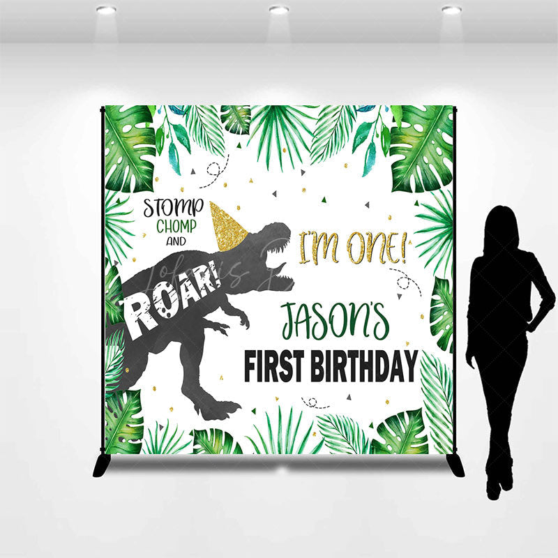 Lofaris Stomp Dinosaur Leaves Custom 1st Birthday Backdrop