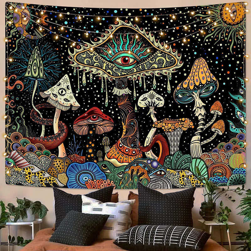 Lofaris Strange Aesthetic Eyes Mushroom Plants Dots Tapestry