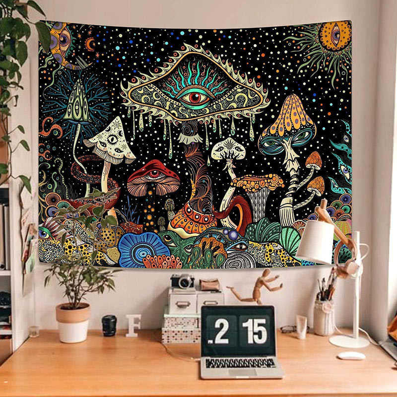 Lofaris Strange Aesthetic Eyes Mushroom Plants Dots Tapestry
