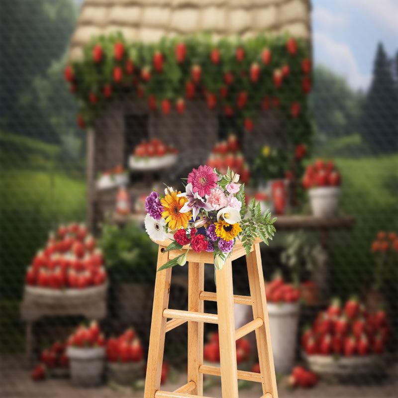 Lofaris Strawberry Shop Green Grass Woods Backdrop For Studio