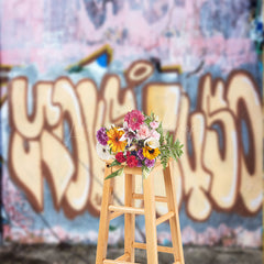 Lofaris Street Art Pink Blue Graffiti Wall Photo Backdrop