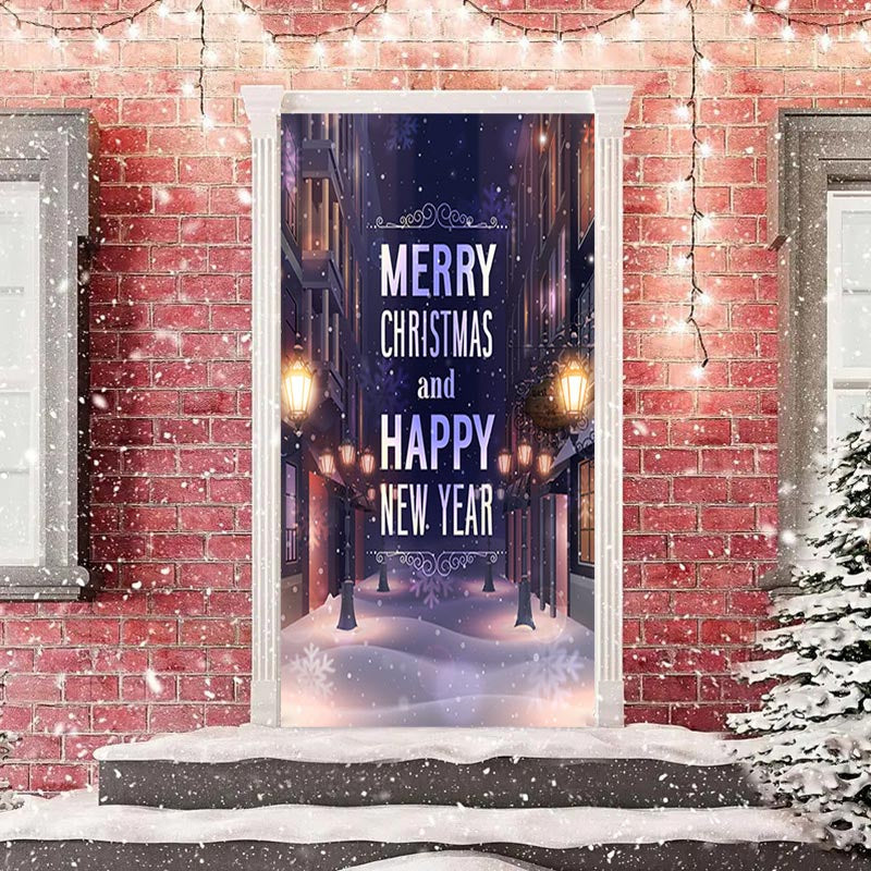 Lofaris Street Lamp Building Snowy Door Cover For Christmas