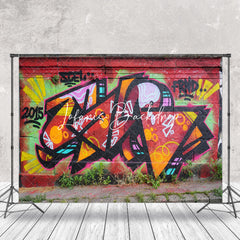 Lofaris Street Red Abstract Graffiti Wall Photo Backdrop