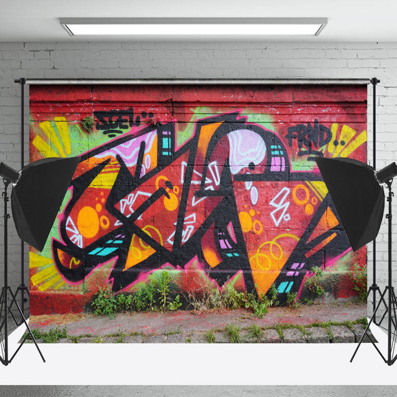 Lofaris Street Red Abstract Graffiti Wall Photo Backdrop