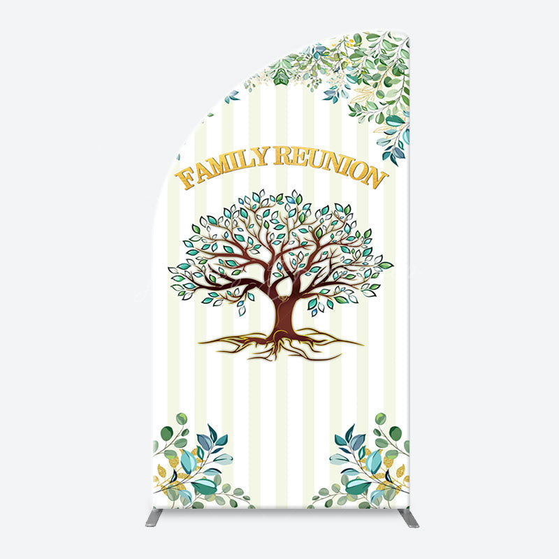 Lofaris Stripe Leaves Trees Arch Family Reunion Backdrop