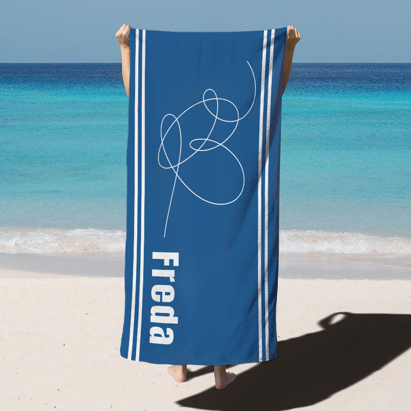 Lofaris Stripe Solid Color Heart Custom Name Beach Towel