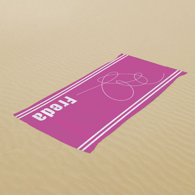 Lofaris Stripe Solid Color Heart Custom Name Beach Towel