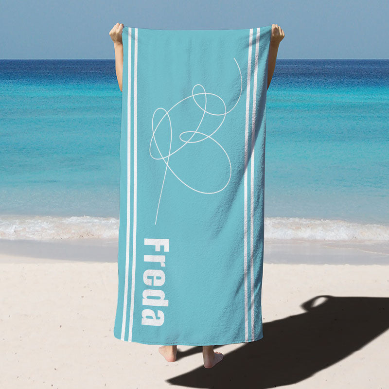 Lofaris Stripe Solid Color Heart Custom Name Beach Towel