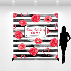 Lofaris Stripes Red Rouse Custom Birthday Backdrop