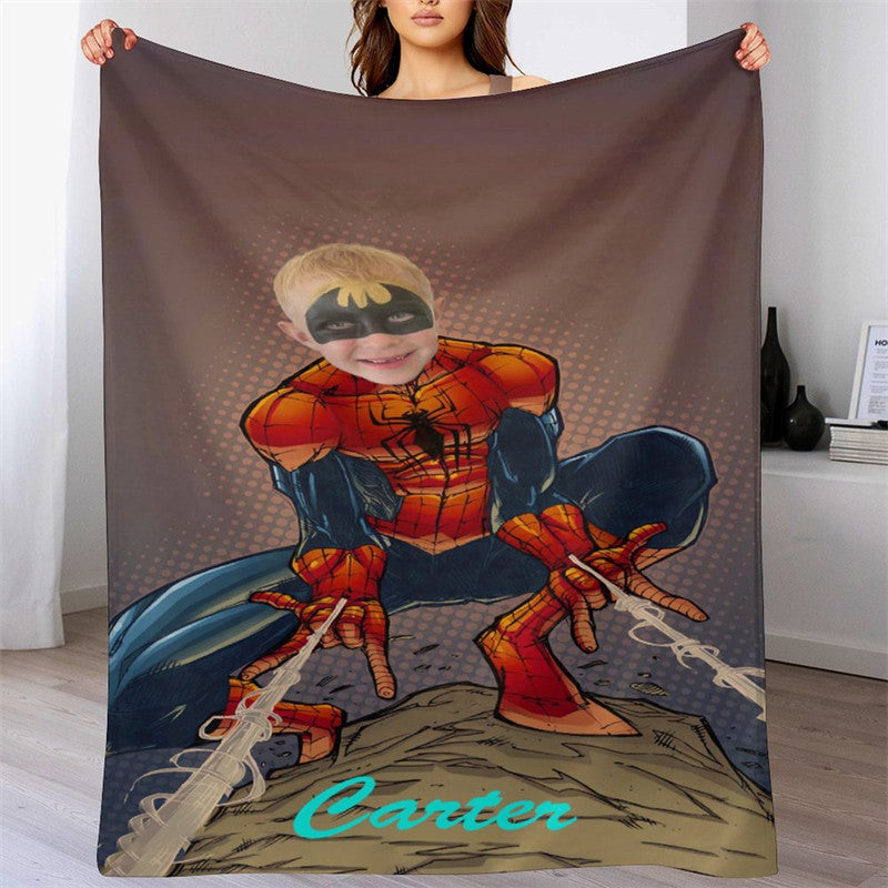 Lofaris Strong Red Black Hero Cobweb Custom Photo Blanket