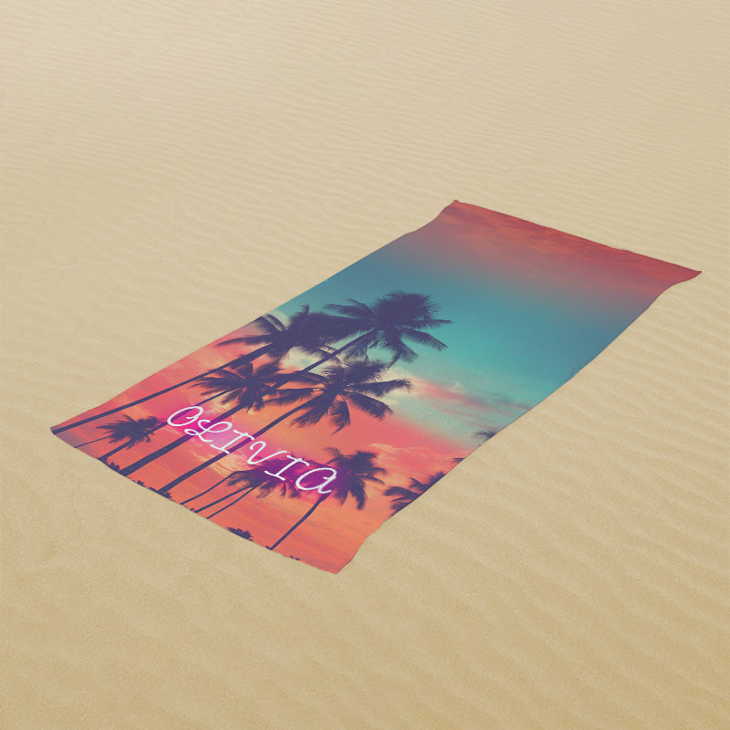 Lofaris Summer Vibes Neon Custom Name Beach Towel for Holiday