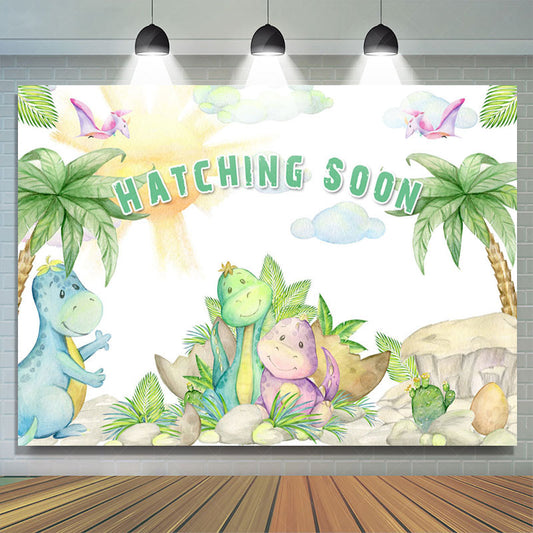Lofaris Sun Cloud Palm Tree Dinosaurs Hatching Soon Backdrop