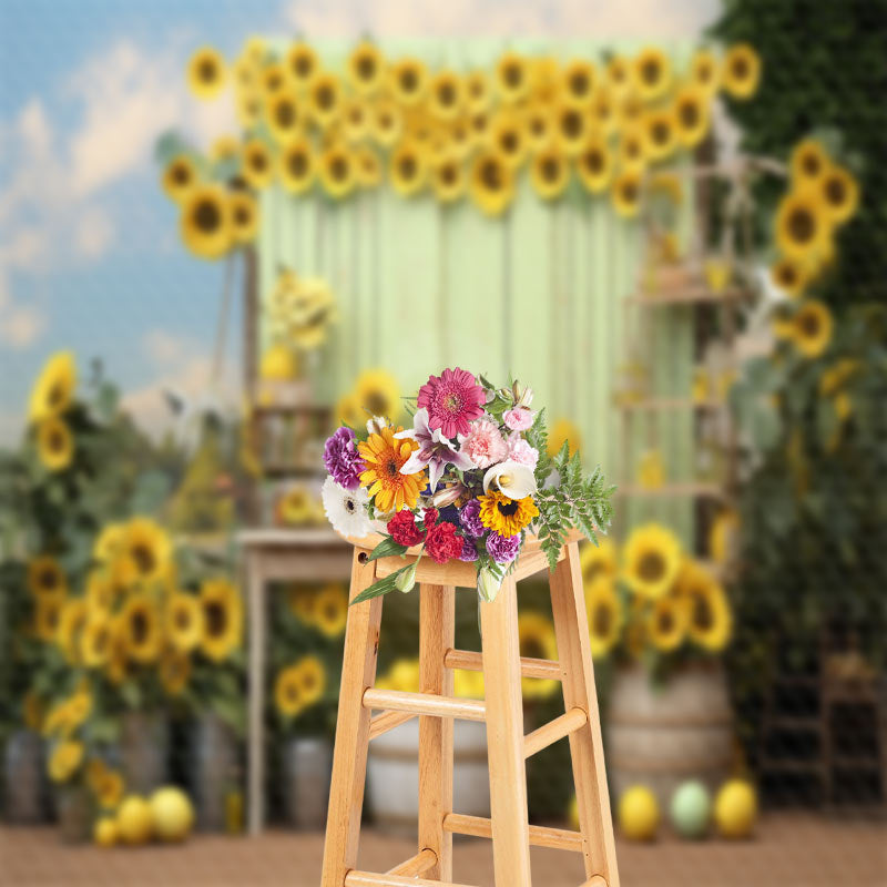 Lofaris Sunflower Blue Sky Wooden Board Lemon Photo Backdrop