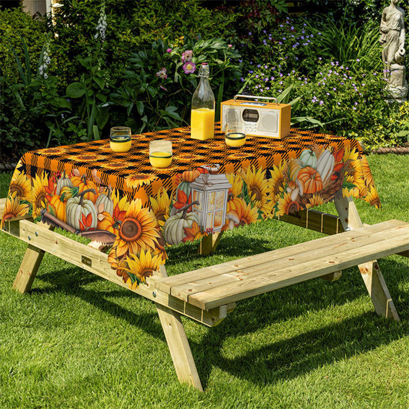 Lofaris Sunflower Orange Black Plaid Rectangle Tablecloth