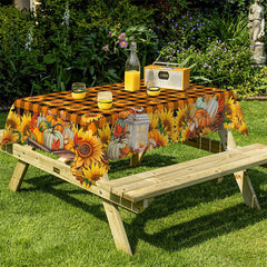 Lofaris Sunflower Orange Black Plaid Rectangle Tablecloth