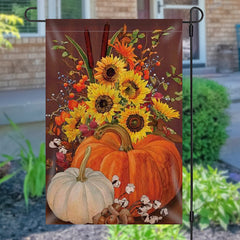 Lofaris Sunflower Pumpkin Oil Painting Waterproof Garden Flag