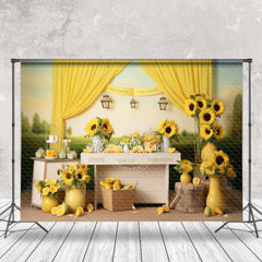 Lofaris Sunflower Vases Lemon Yellow Curtain Photo Backdrop