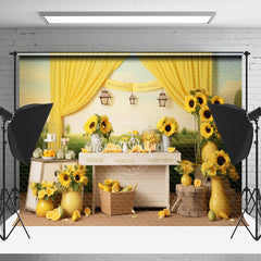 Lofaris Sunflower Vases Lemon Yellow Curtain Photo Backdrop
