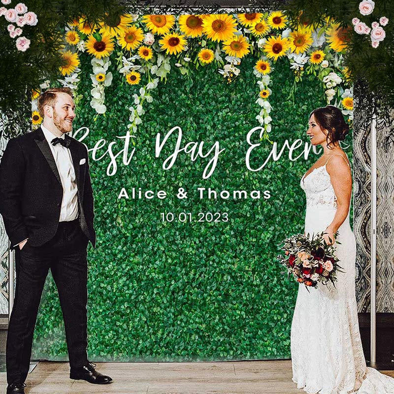 Lofaris Sunflowers And Green Leaves Wedding Party Backdrop