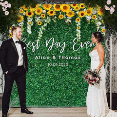 Lofaris Sunflowers And Green Leaves Wedding Party Backdrop