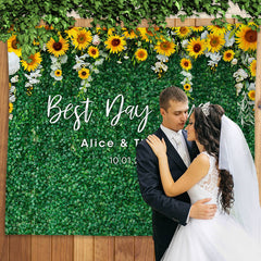 Lofaris Sunflowers And Green Leaves Wedding Party Backdrop