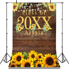 Lofaris Sunflowers Bright Class Of 2022 Brown Wooden Backdrop