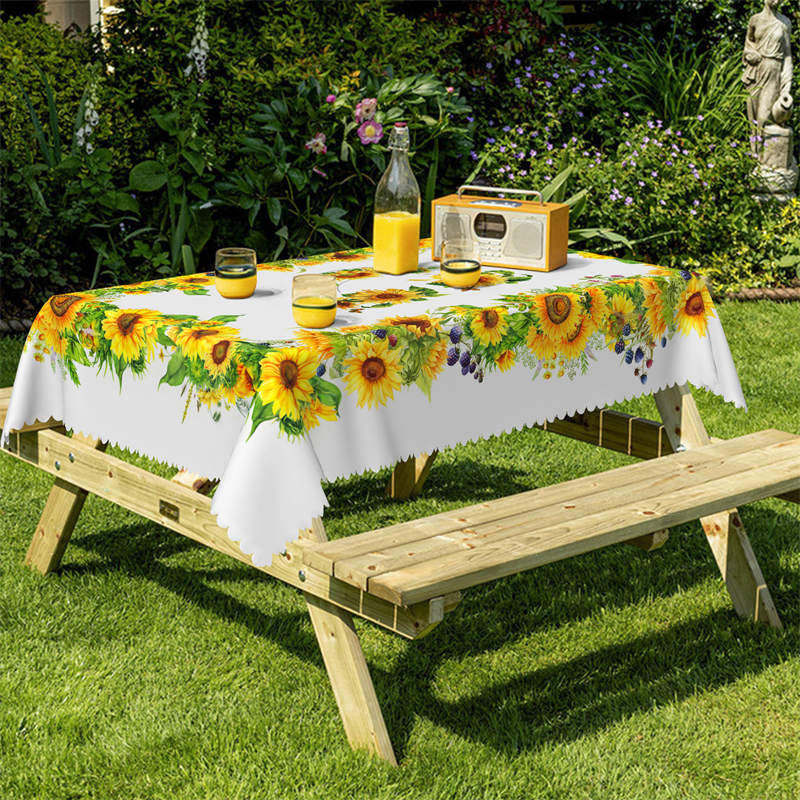 Lofaris Sunflowers Cute Smile Face Rectangle Dining Tablecloth