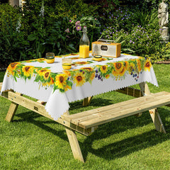 Lofaris Sunflowers Cute Smile Face Rectangle Dining Tablecloth