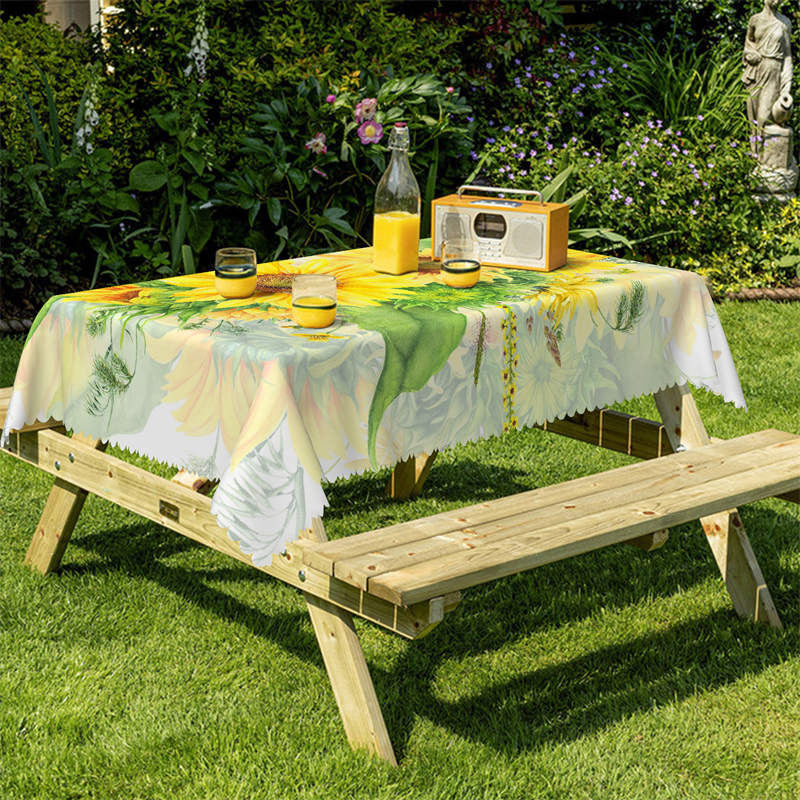 Lofaris Sunflowers Spring Leaves Bokeh Tablecloth For Kitchen