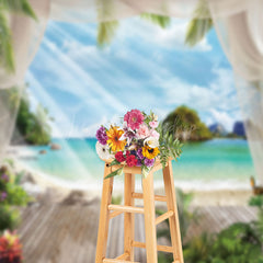 Lofaris Sunlight Blue Sky Trees Beach Summer Photo Backdrop