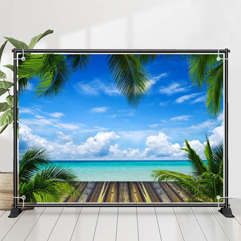 Lofaris Sunny Blue Sky Seaside Leaves Photo Summer Backdrop