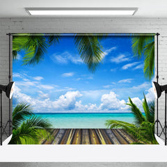 Lofaris Sunny Blue Sky Seaside Leaves Photo Summer Backdrop