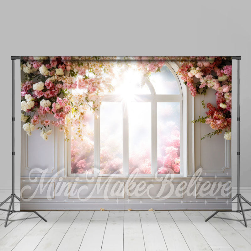 Lofaris Sunny White Pink Flowers Door And Window Backdrop