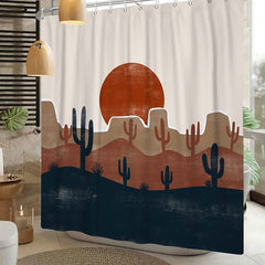 Lofaris Sunrise Cactus Painting Artistic Shower Curtain