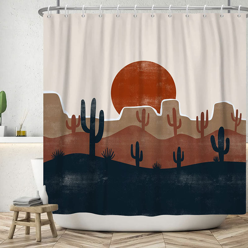 Lofaris Sunrise Cactus Painting Artistic Shower Curtain